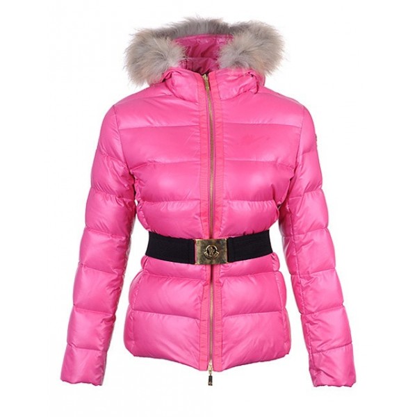 Moncler rosa corta Fur Cap e cinturino Moda Slim Cappotti uscita